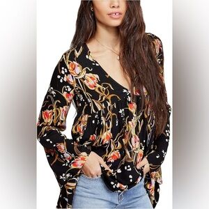 Free People Bella Floral Bell Sleeve Boho Tunic Size Small